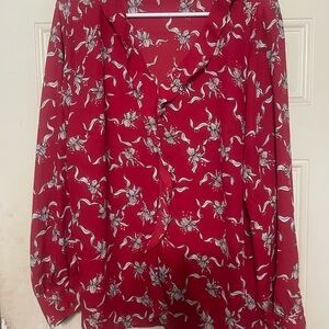 Liz Claiborne Red Floral Button-Down Blouse